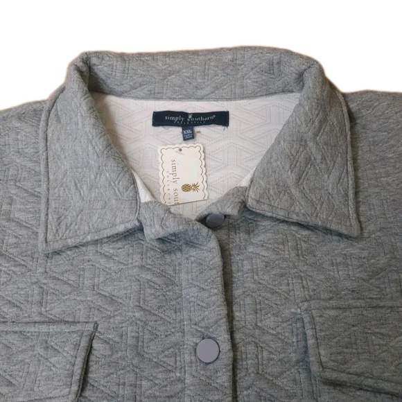 Simply Southern Quilted Shirt Jacket Woman XXL Heather Gray Button Shacket Nwt - Picture 5 of 11